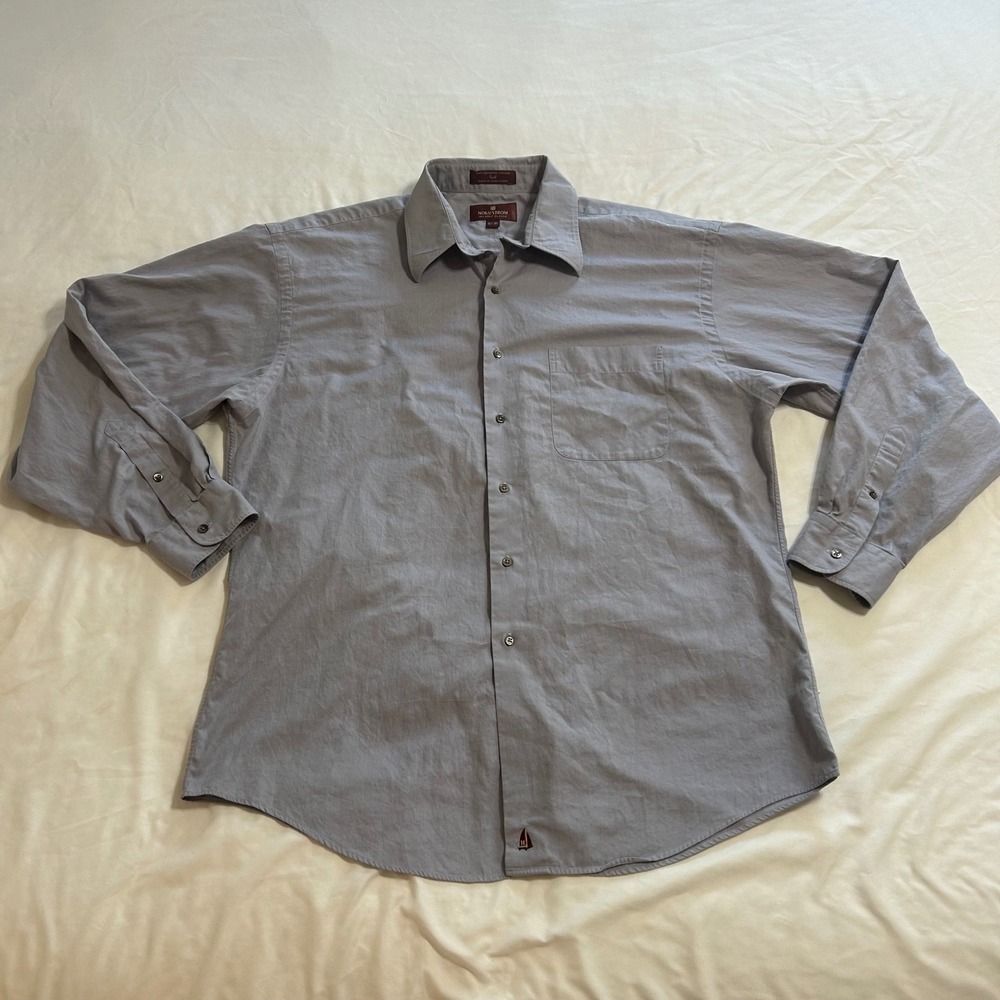 Nordstrom Relaxed Classic Mens 16.5 35 Grey Cotton Twill Dress Shirt